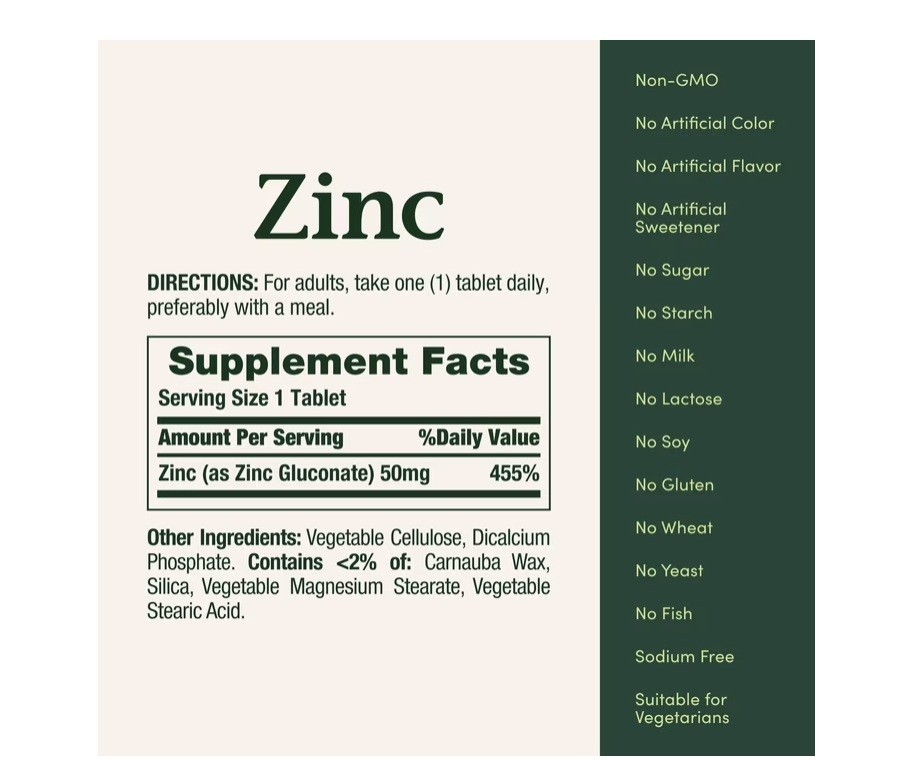 2 PACK Nature’s Bounty Zinc Supports Immune Health 50mg 100 ct Caplets, PK OF 2