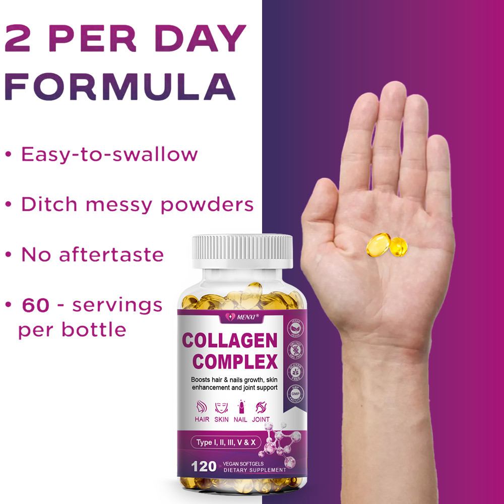 Collagen Peptides Pills 2000mg Hydrolyzed Anti Aging Capsules Types I,II,III,V,X