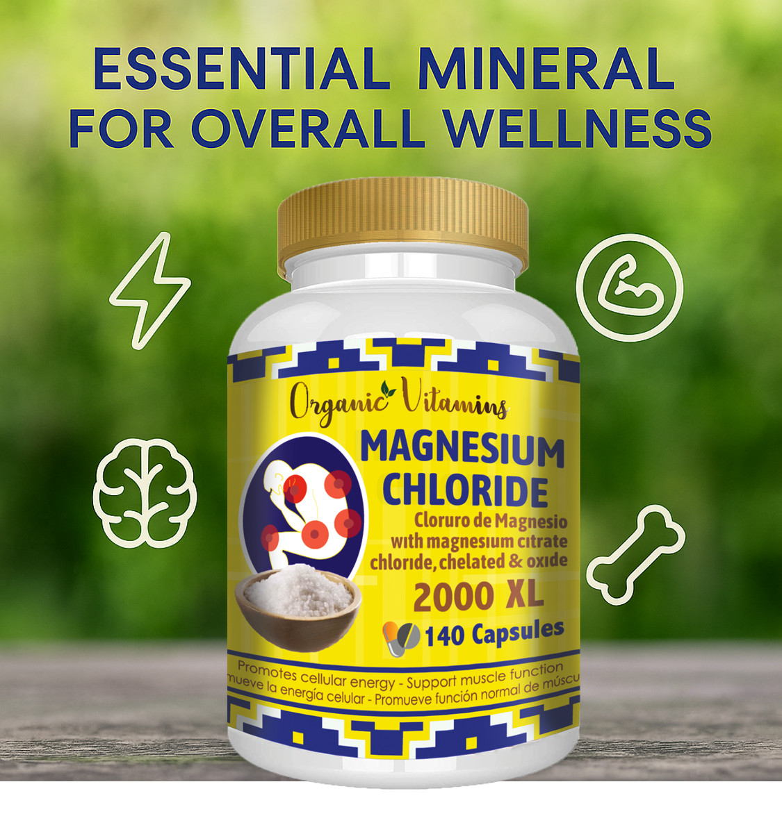 Magnesium Chloride (Cloruro de Magnesio) High absorption 2,000 mg 140 caps