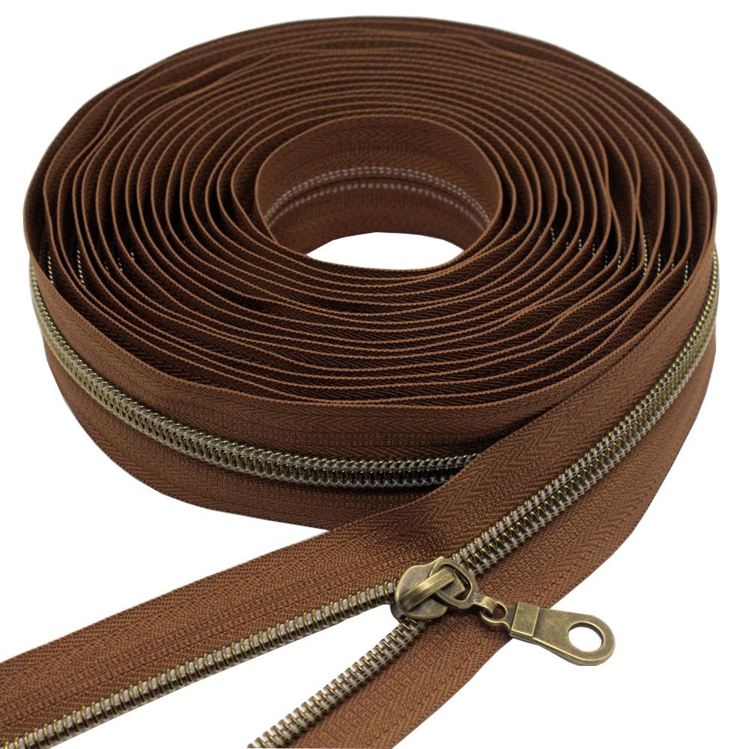 YaHoGa #5 Antique Brass Metallic Nylon Coil Zippers by The Yard Bulk Brown Ta…