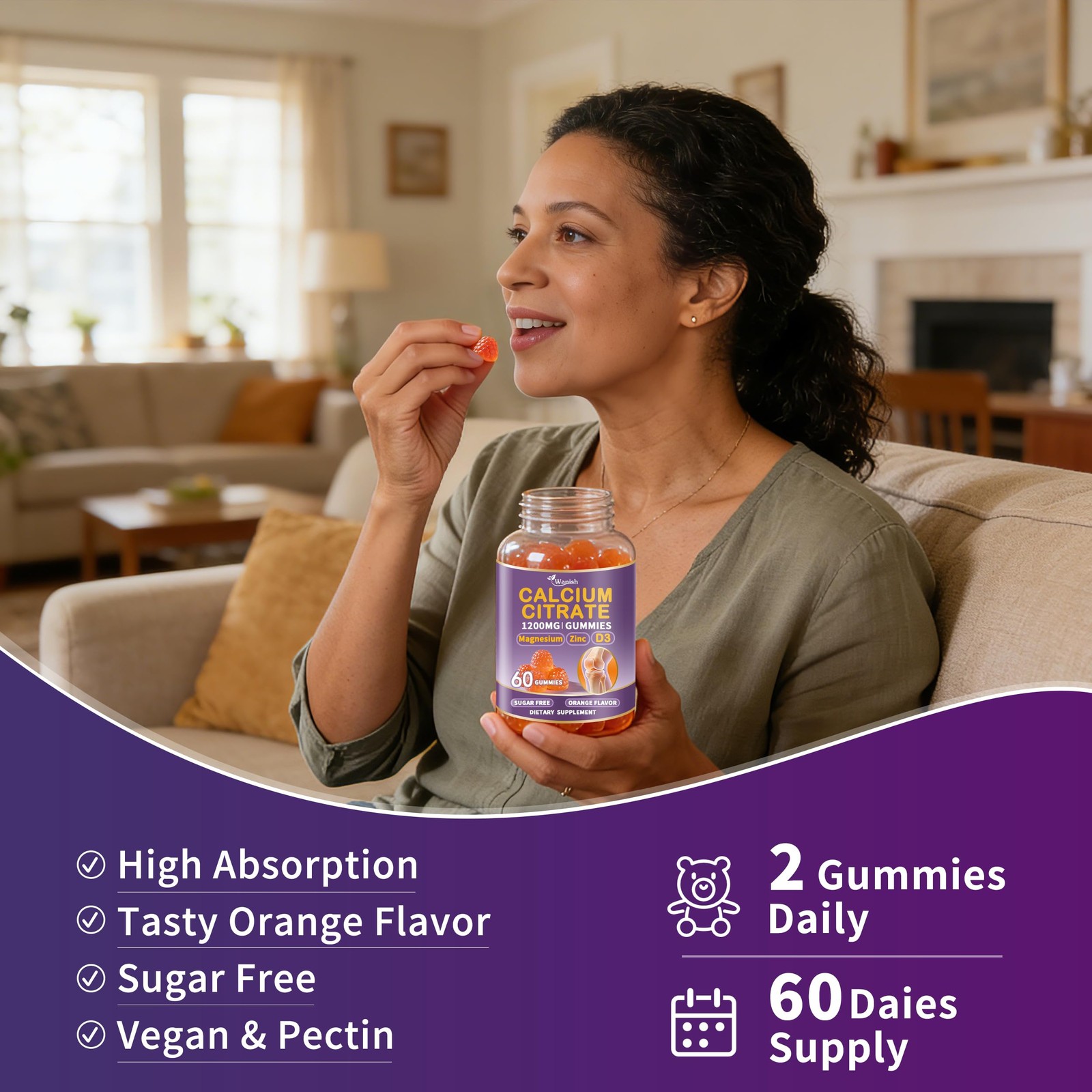Wanish 3 Pack Calcium Citrate 1200 Mg For Womencalcium Magnesium Zinc Vitamin