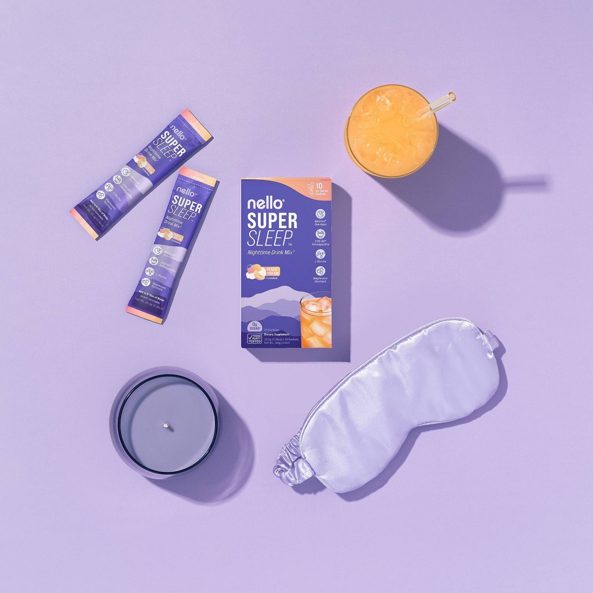 Nello Supersleep Drink Mix Supplement Powder – Peach Dream – 10ct
