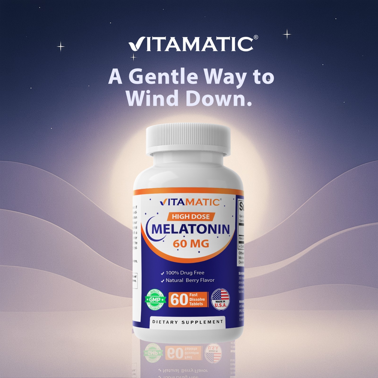 (3 Pack) Vitamatic Melatonin 60mg Fast Dissolve Tablets – 60 Vegan Tablets