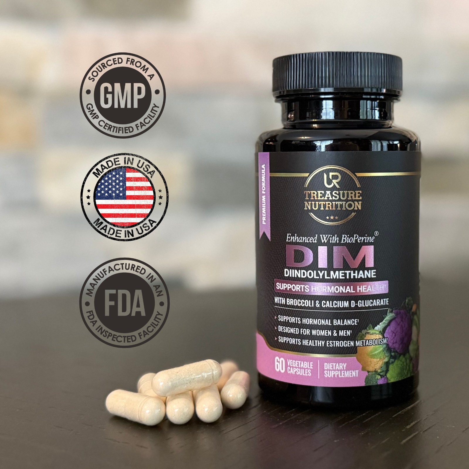 DIM Supplement with Broccoli Extract and BioPerine, Natural Hormone Balance 60ct