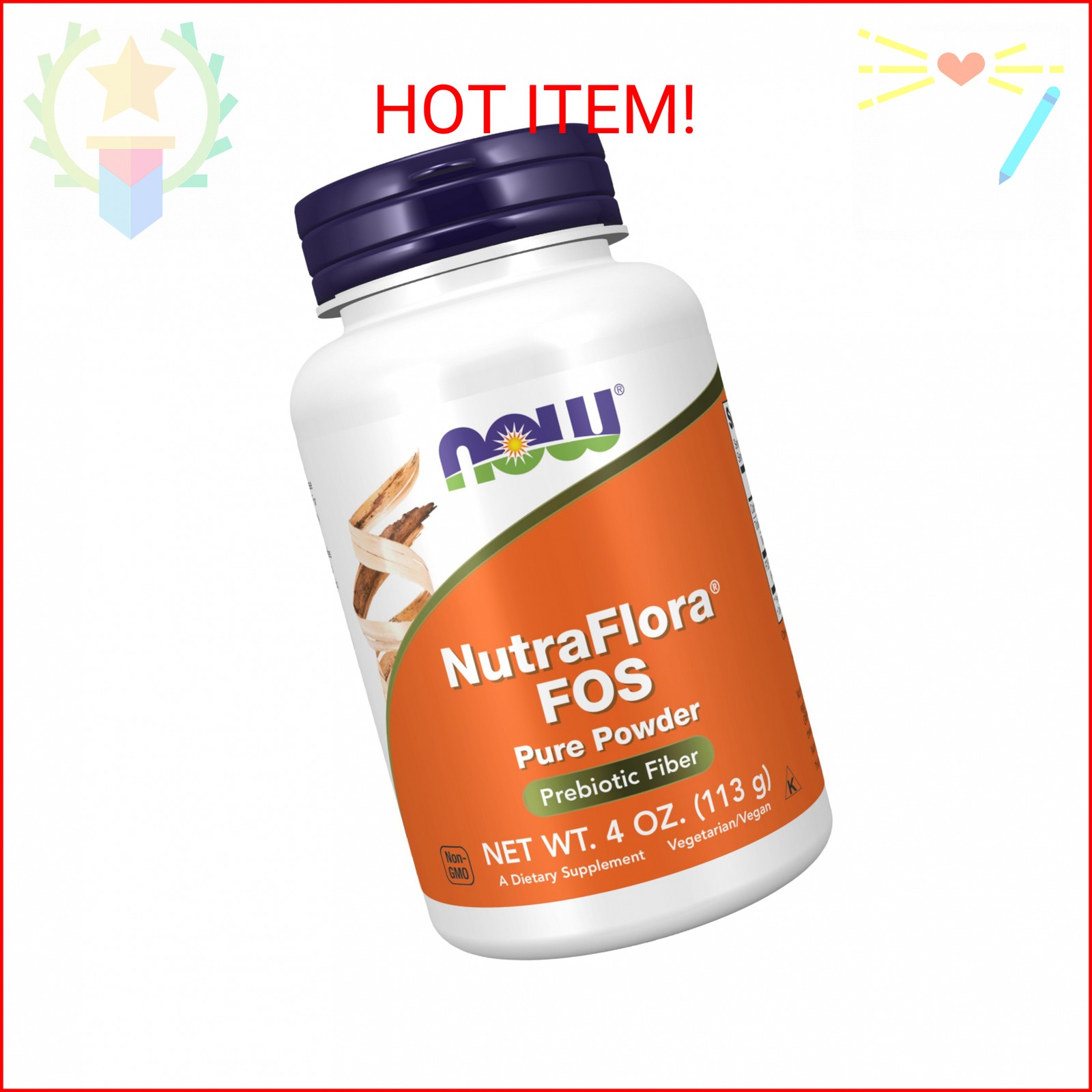NOW Foods Supplements, NutraFlora FOS (Fructooligosaccharides) Pure Powder, Preb