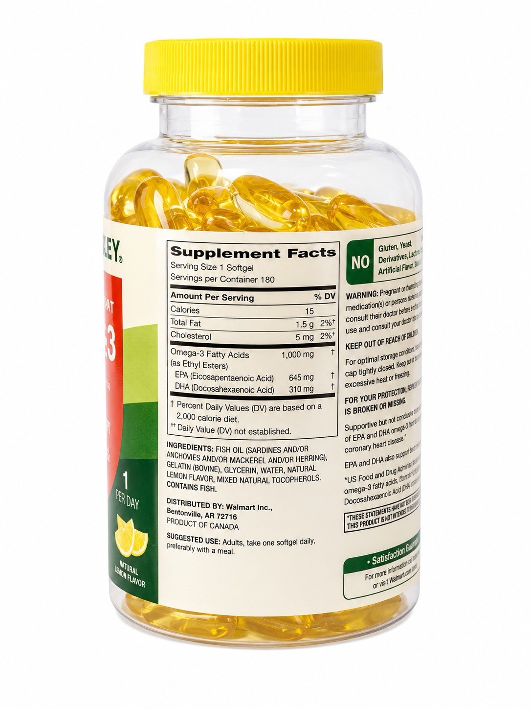 Spring Valley Omega-3 Fish Oil 1000mg 180 Softgels Lemon Flavor Exp 04/2027 New