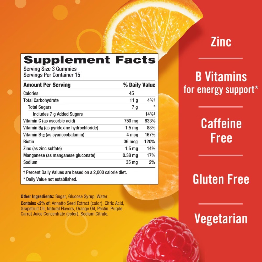 Vitamin C Immune Support Gummies – Orange, Tangerine & Raspberry – 45ct: Dietary