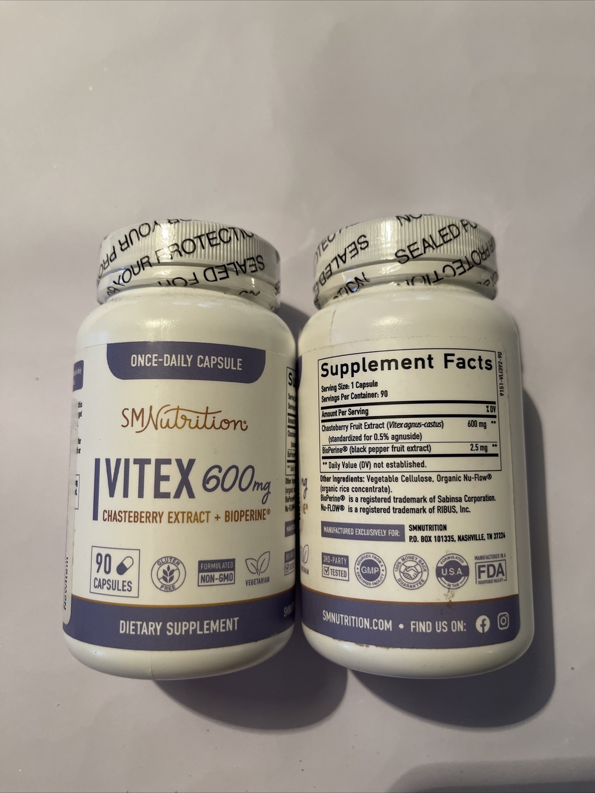 TWO BOTTLES Vitex Chasteberry Supplement 600mg 180 Caps total, Best by 12/2023