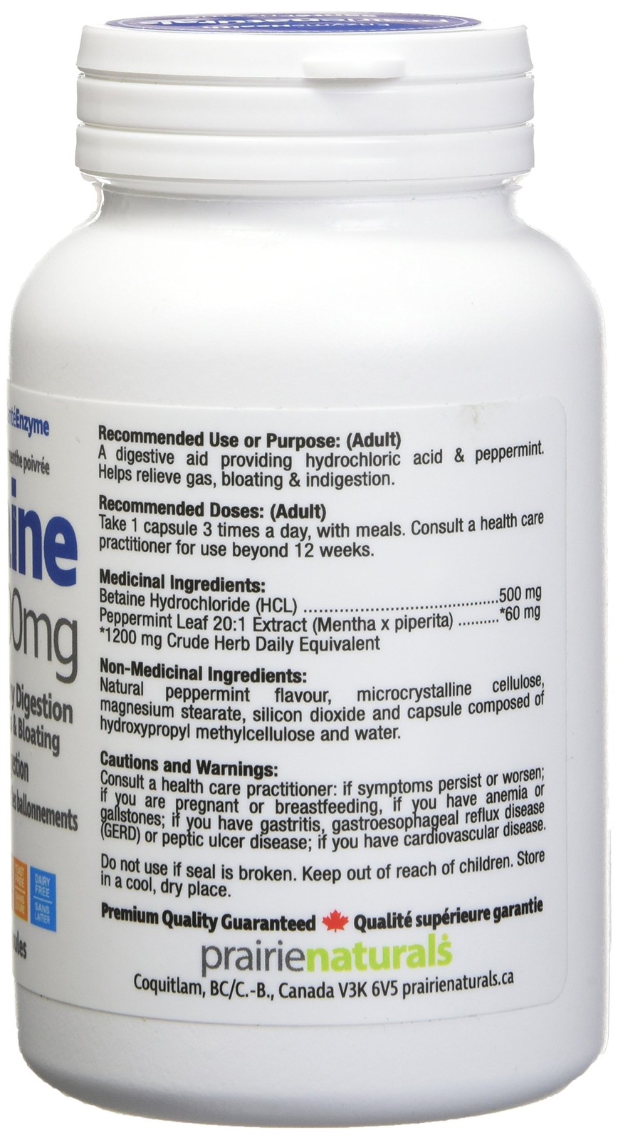 Prairie Naturals Betaine Hcl Vegetarian Capsules 60 Count