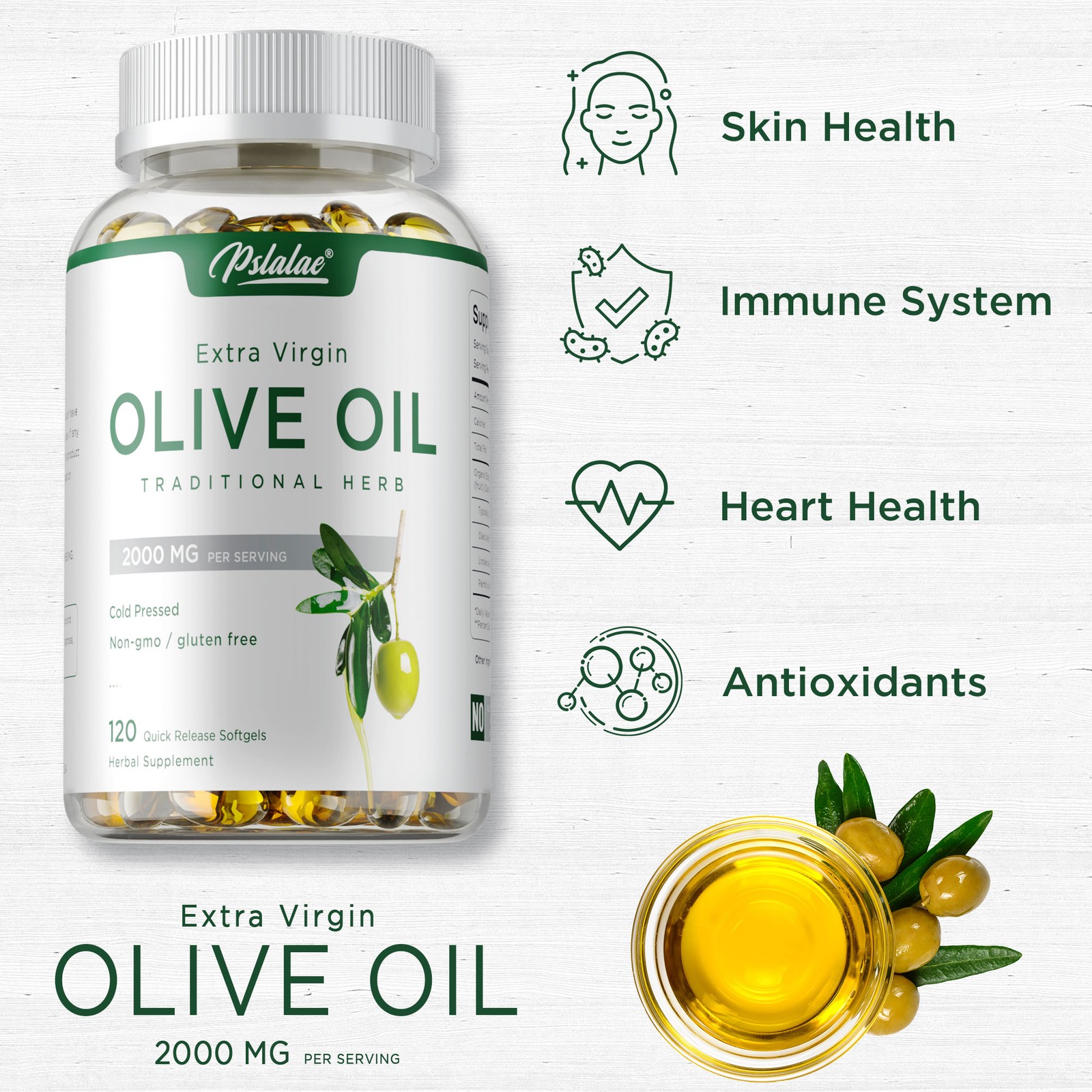 Olive Oil Softgels 2000mg – Cold Pressed Extra Virgin, Cardiovascular Health