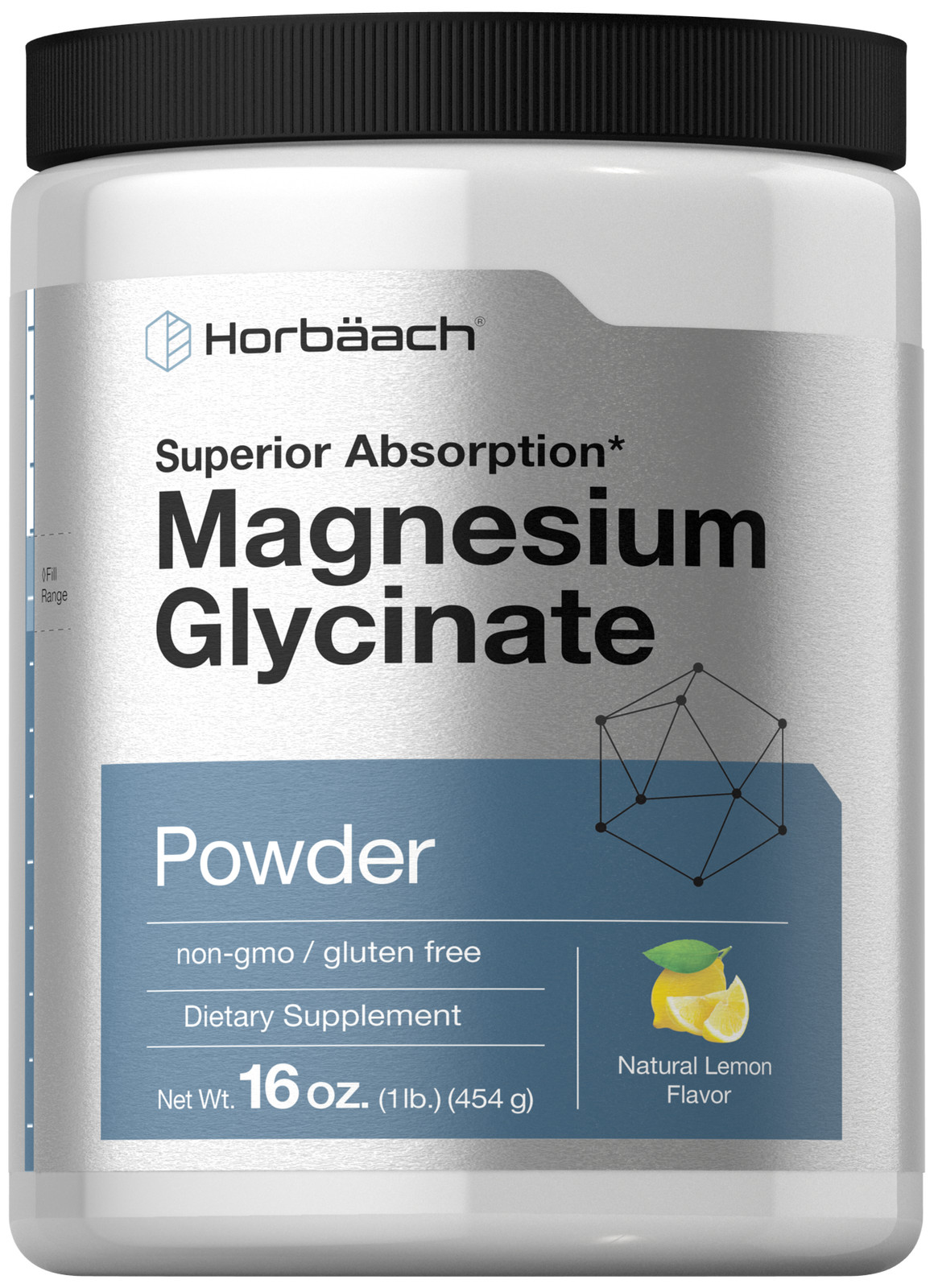 Magnesium Glycinate Powder 1 lb | Lemon Flavor, Non-GMO | by Horbaach