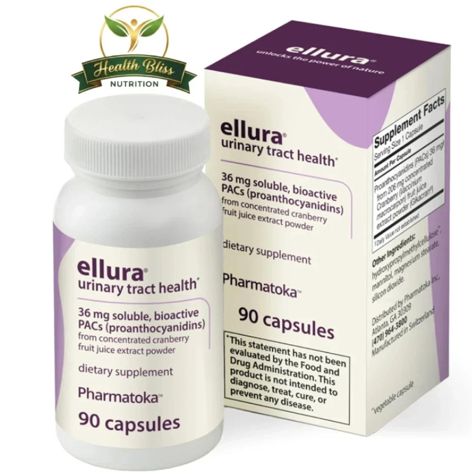 3 Pack Ellura 36mg Cranberry Capsules 90ct UTI Support Supplement Urinary Health