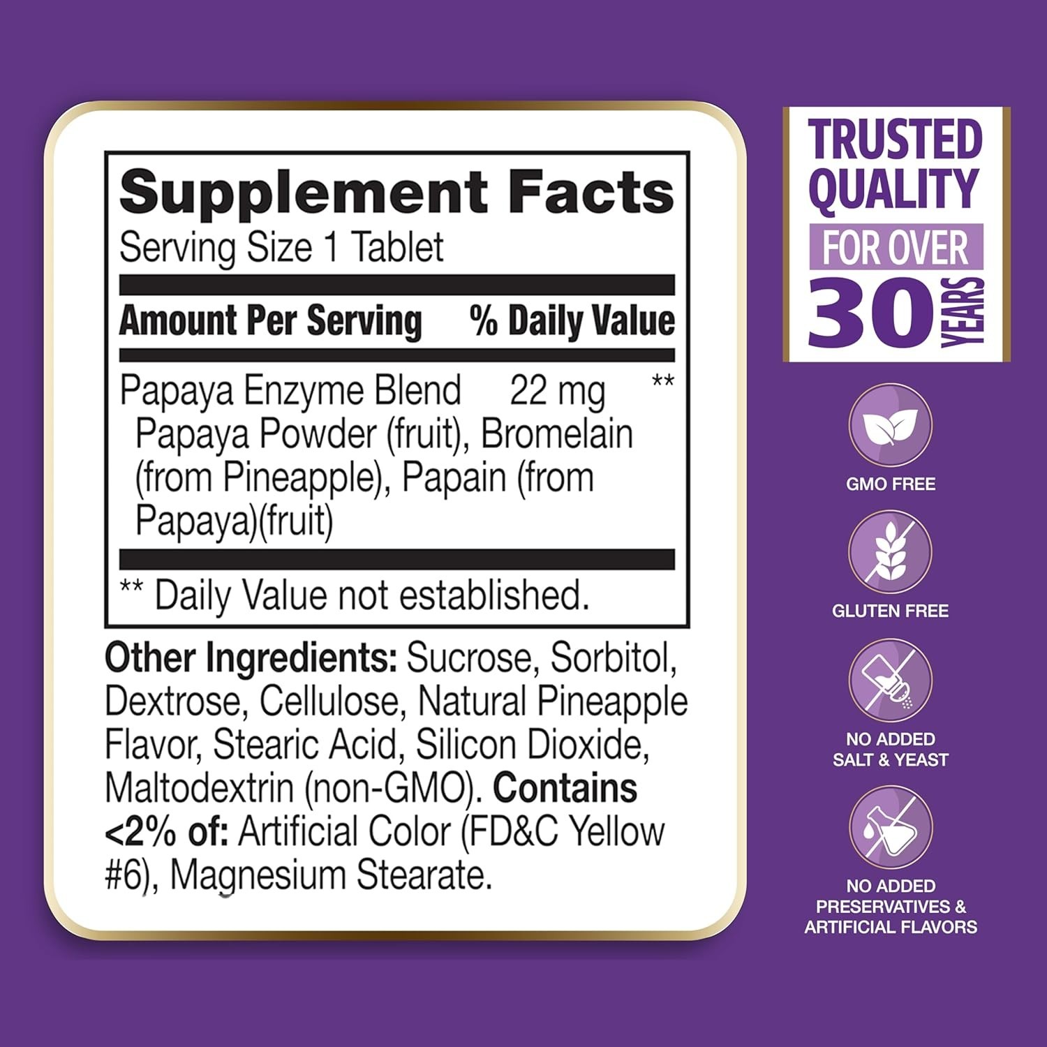 Papaya Enzyme Chewable Tablets, Tropical, 100 Count