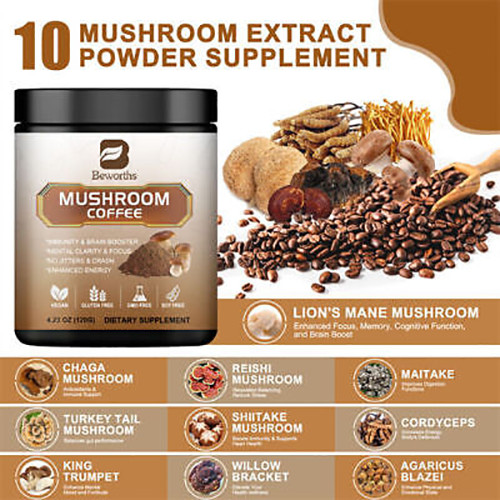 120g Organic Lions Mane Mushroom Coffee Powder Brain & Memory Hericium Erinaceus