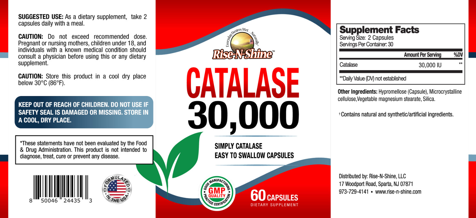 CATALASE 30,000 – Anti-Aging Catalase Antioxidant Enzyme – 60ct Rise-N-Shine