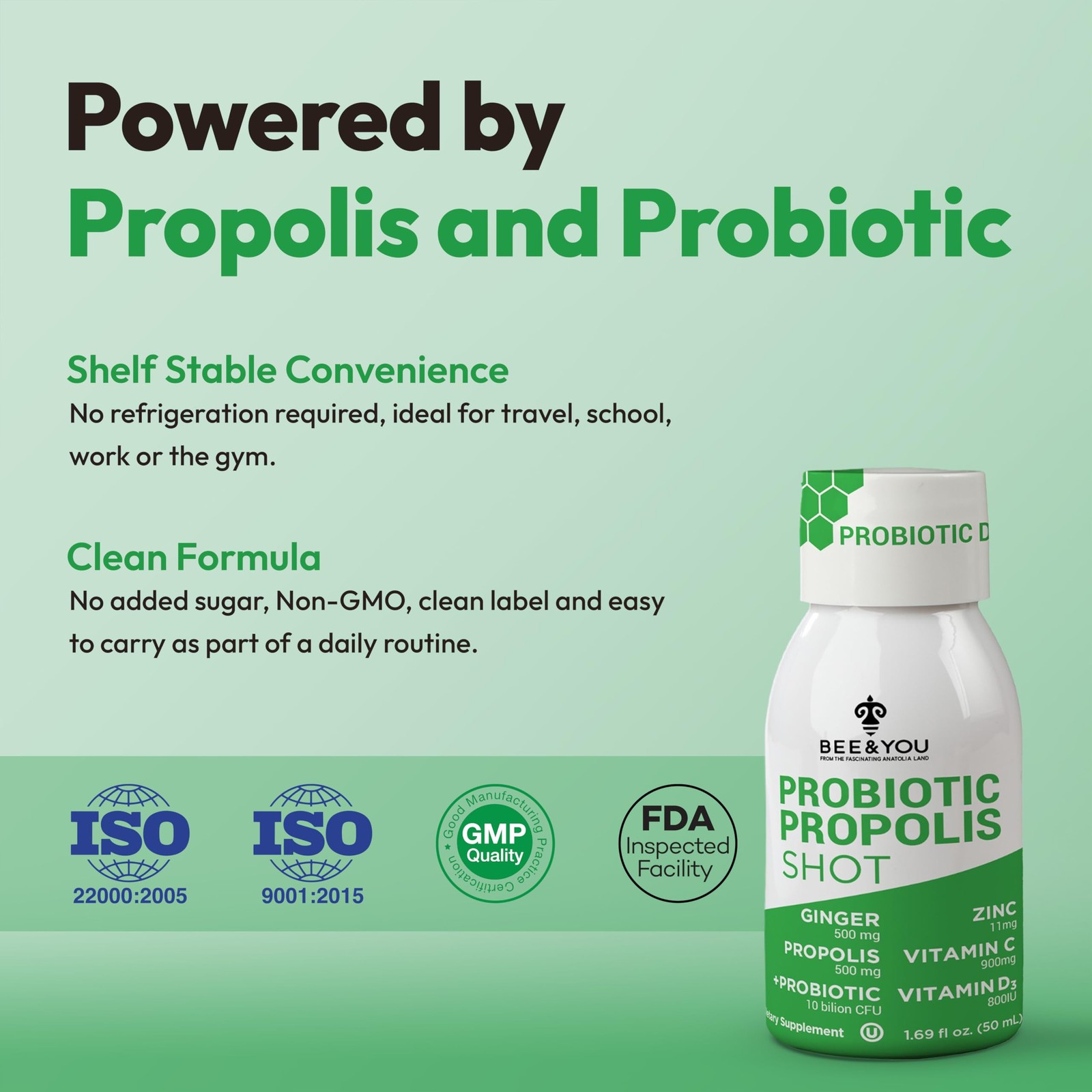 Bee and You Propolis Immune Shot, Probiotic, Vitamin 0.14 Fl Oz (Pack of 12)