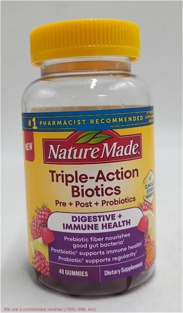 Nature Made Triple-Action Biotics Gummies Raspberry Lemon – 48ct EXP 06/2027