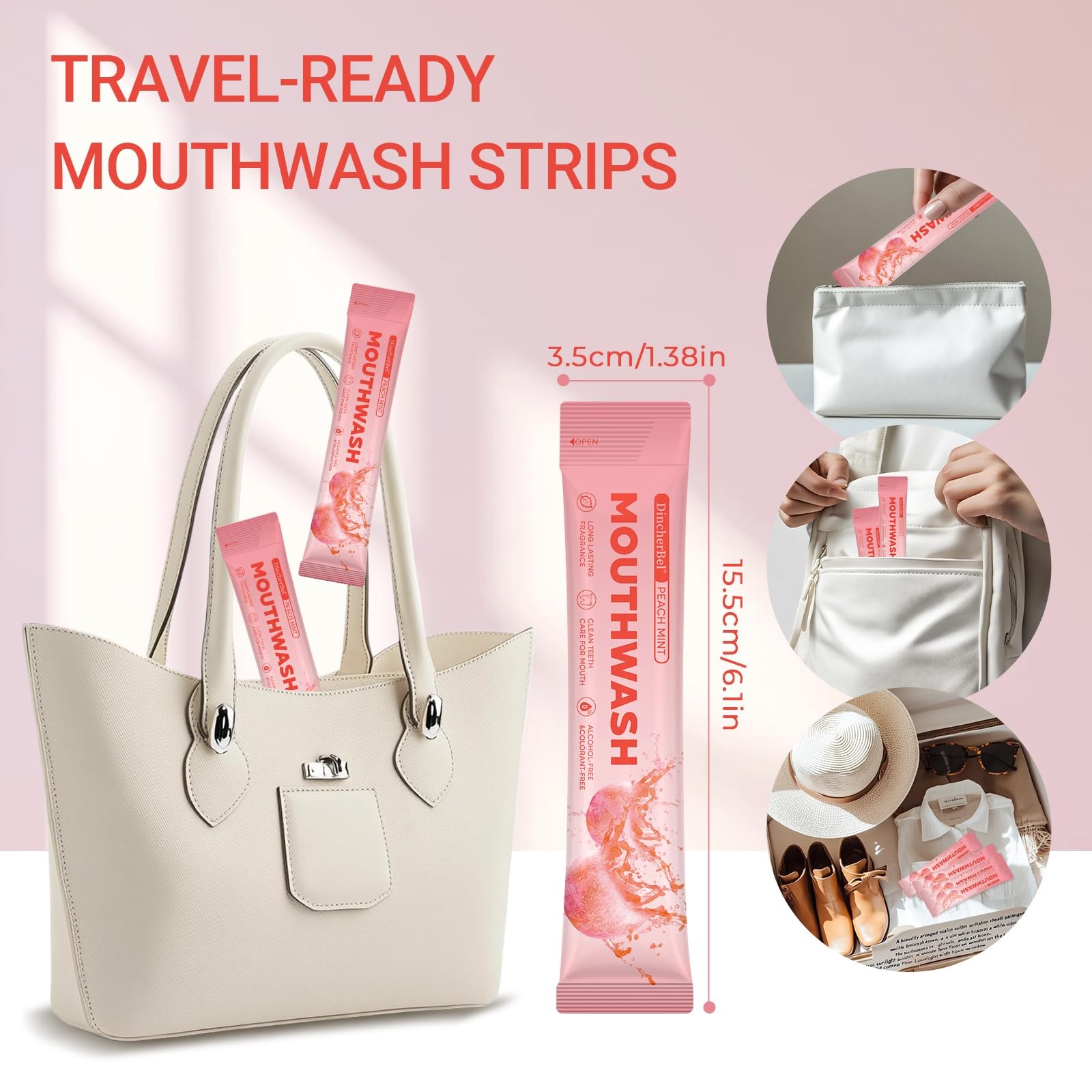 Travel Mouthwash Packets (60 Count) – Alcohol 0.01 Fl Oz (Pack of 60), Peach