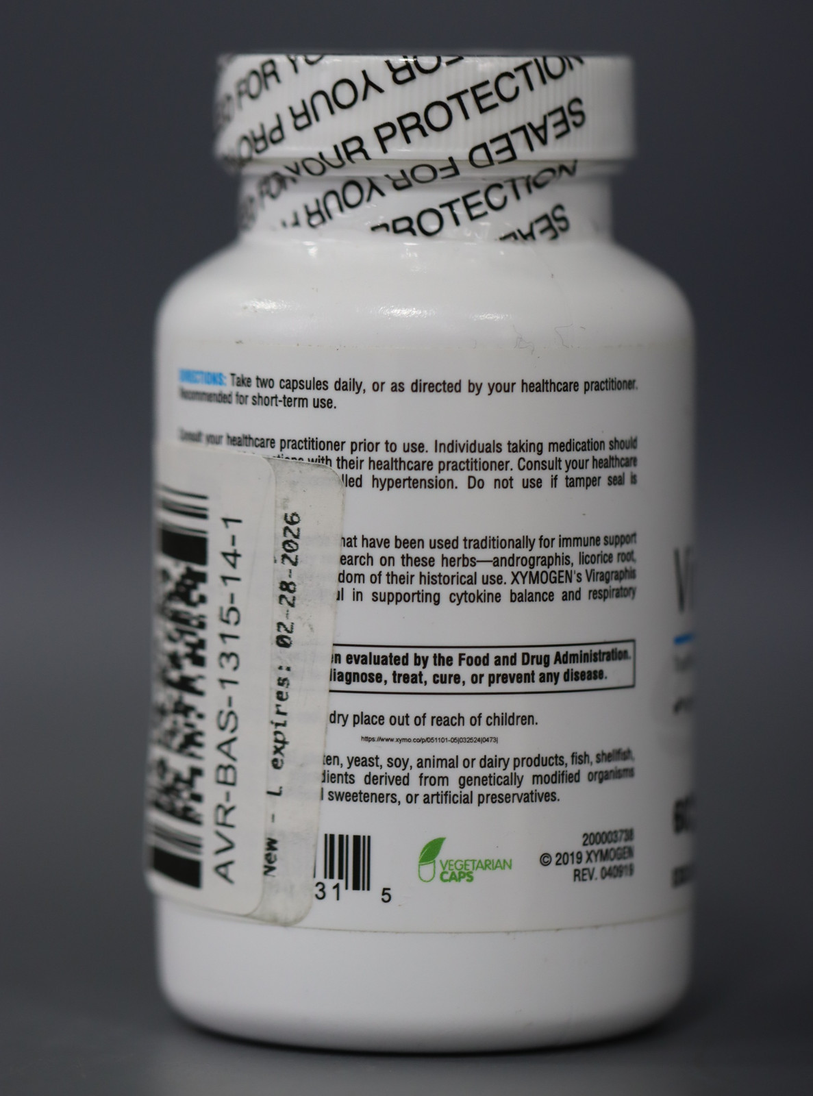 Viragraphis By Xymogen Herbal Immune Support 60 Vegetarian Caps Exp02- 02-2026