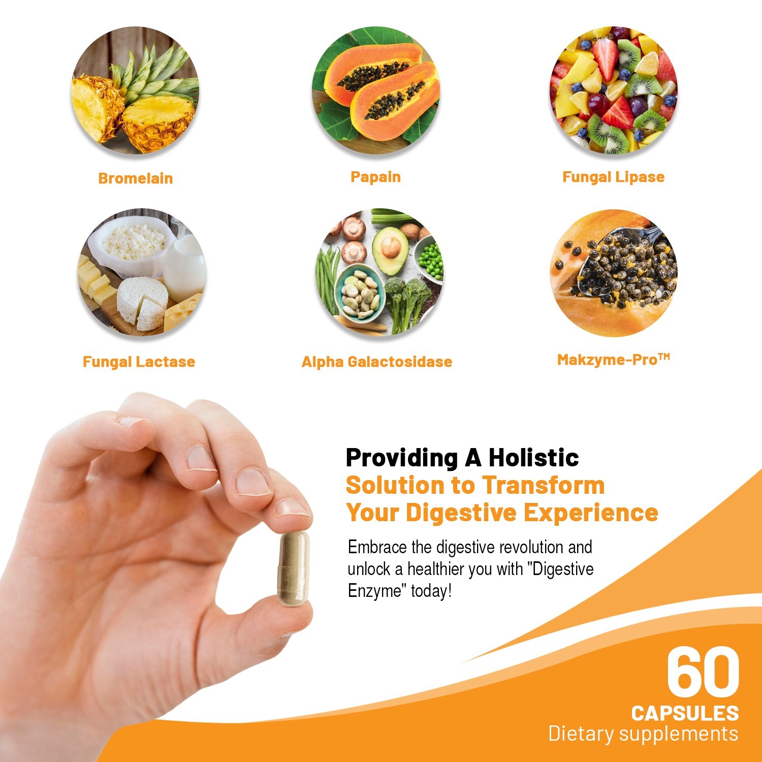 Digestive Enzyme Enhance Bodies Nutrition & Breakdown of Protein & Sugar, 60 Cap