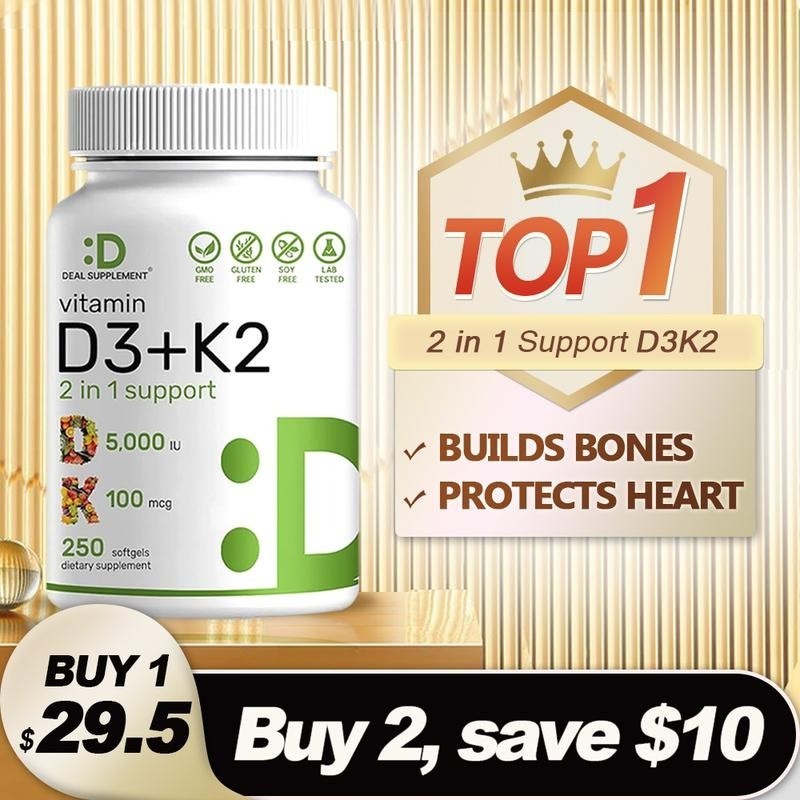2 Bottles D3 K2 Veggie Softgels Daily Bone Heart Immune Vegan Wellness Support