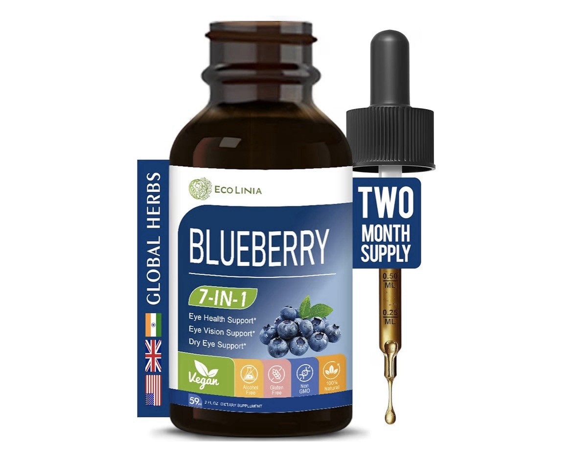 Blueberry Extract Supplement for Eye Health, 7-In-1 Formula Herbal Drops Support
