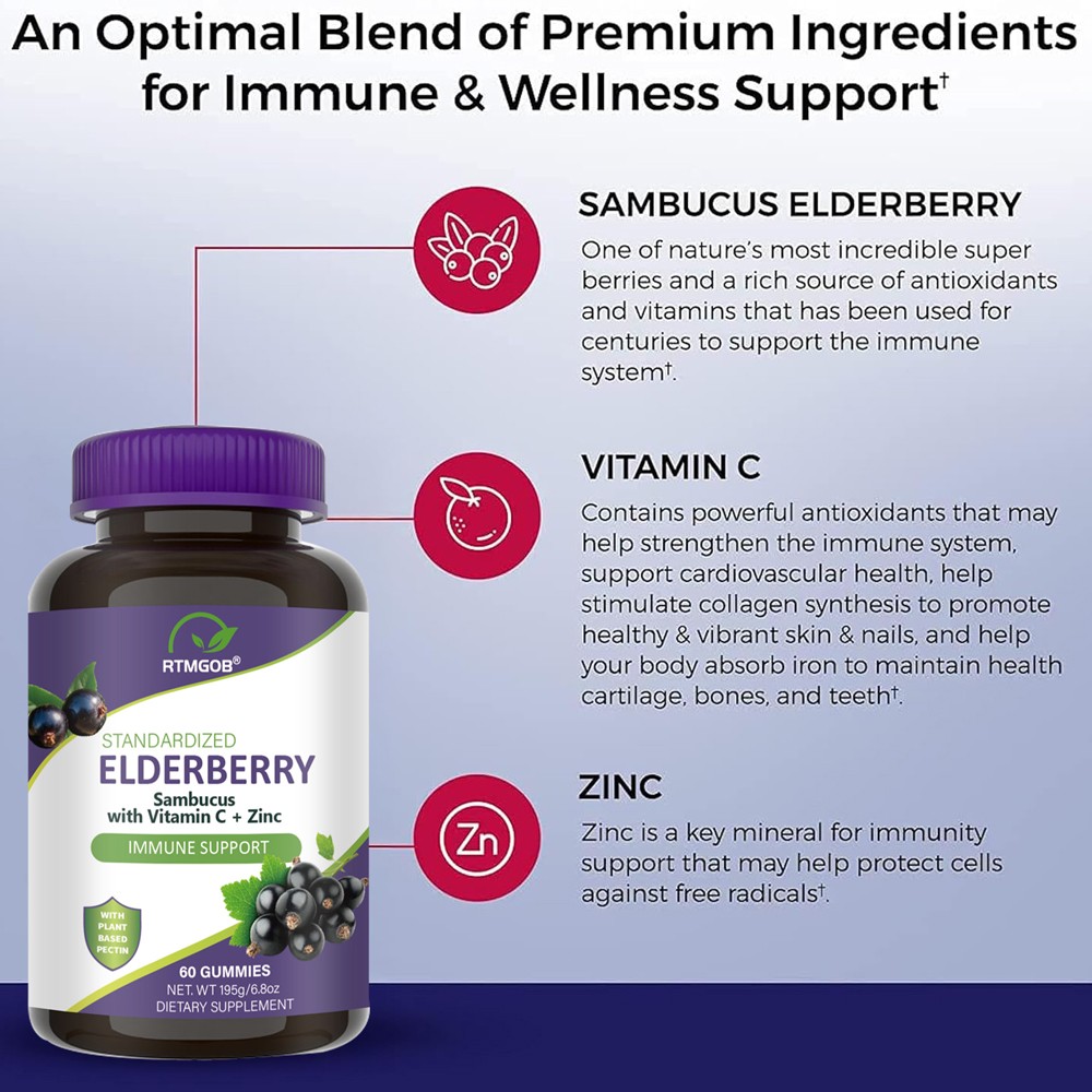 1/2/3pcs Elderberry Gummies with Zinc Vitamin C, D – Sambucus Elderberry Gummies