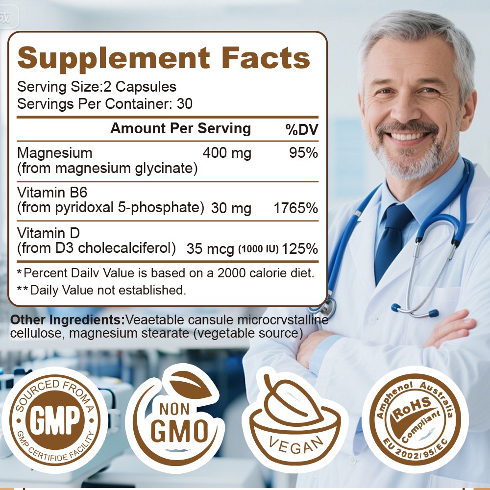 Amer Don’s High Absorption Magnesium Glycinate 400 mg, 60 Capules Non-GMO
