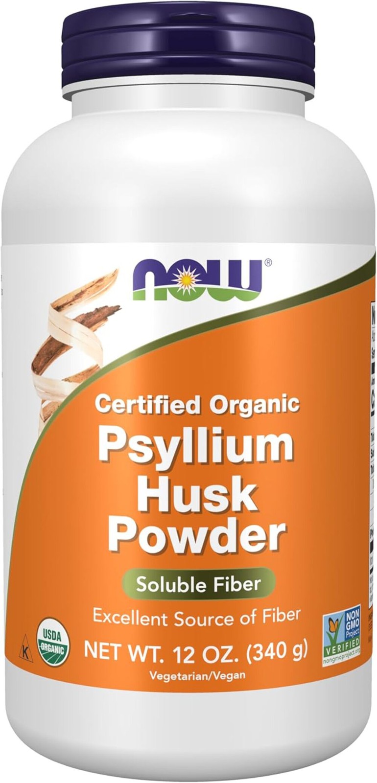 NOW, Psyllium Husk Powder, Certified Organic, 12-Ounce
