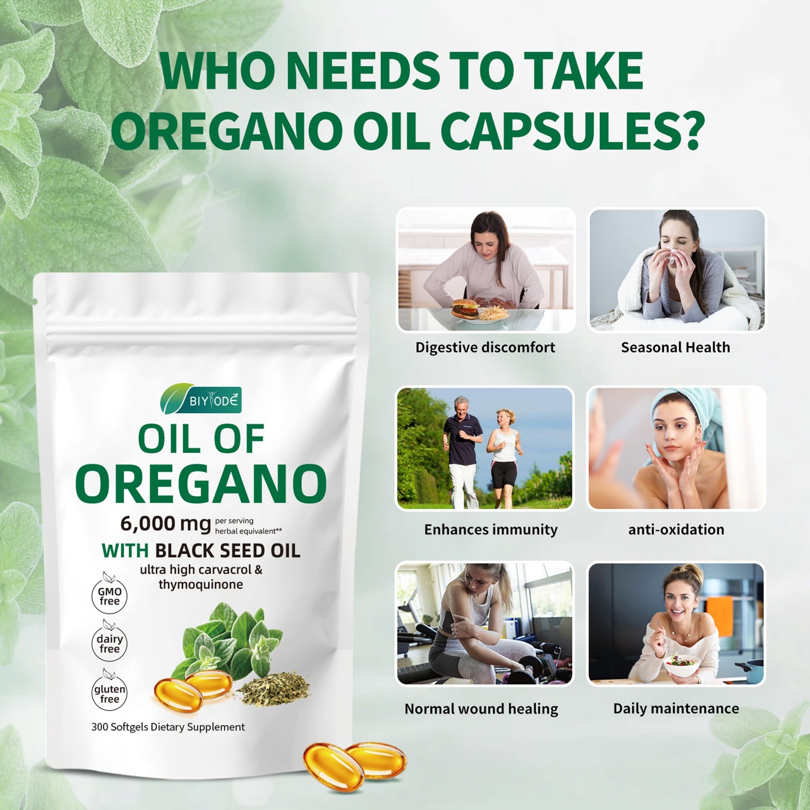 Oil of Oregano 6000 mg 300 Softgels Capsules Black Seed Oil Immune Antioxidant
