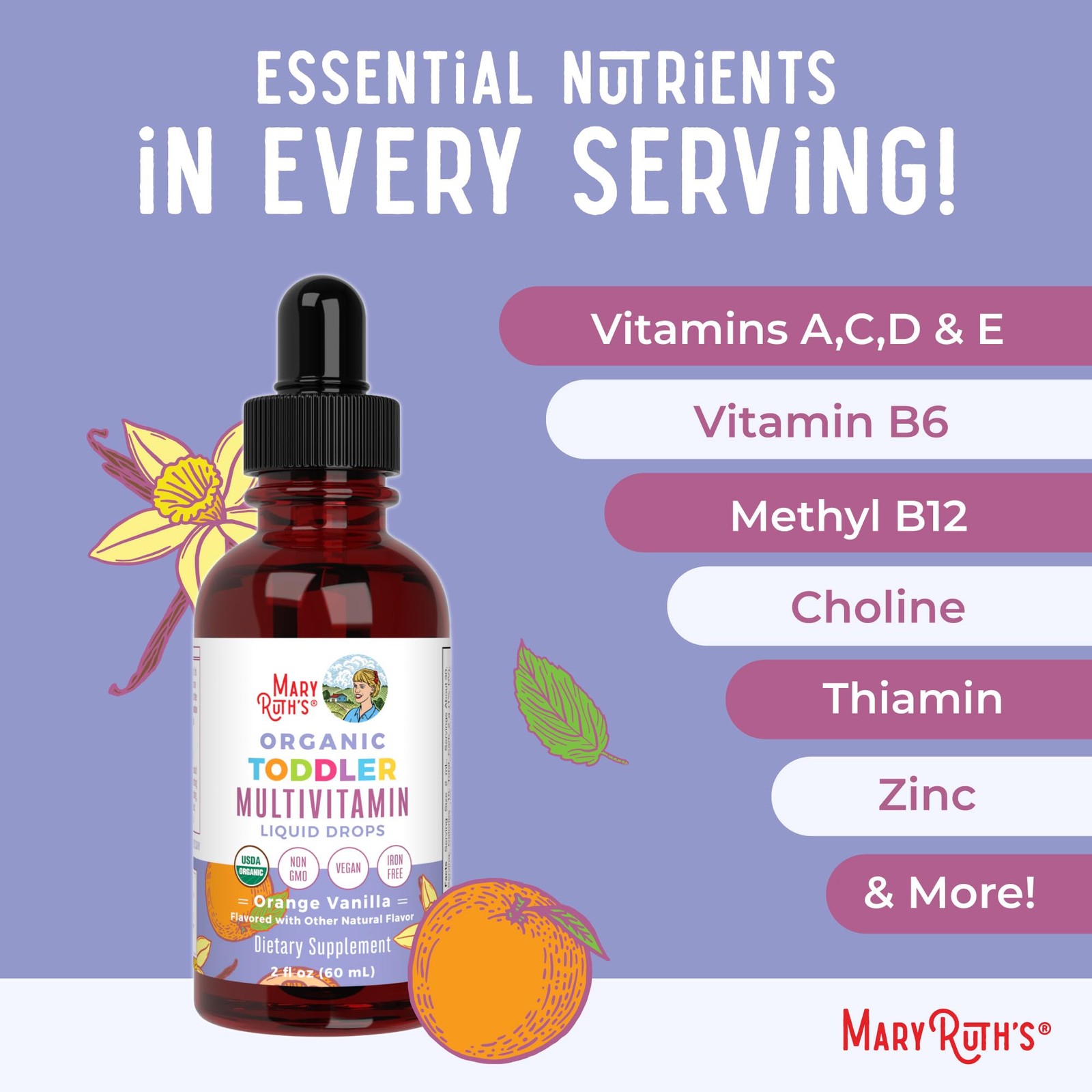 MaryRuth’s Toddler Multivitamin | Vitamin A C D E B6 B12 2 Fl Oz (Pack of 1)