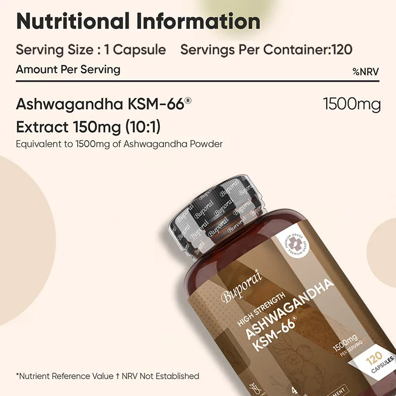 Ashwagandha KSM-66 120pcs, Enhance Muscle Strength, Improve Mood, Absorption