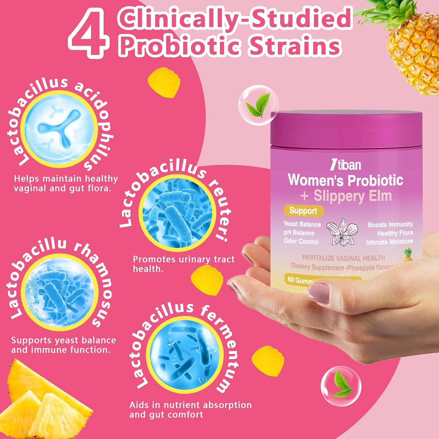 Vaginal Probiotics Gummies for Women, pH Balance & Digestive Support, 60 Count