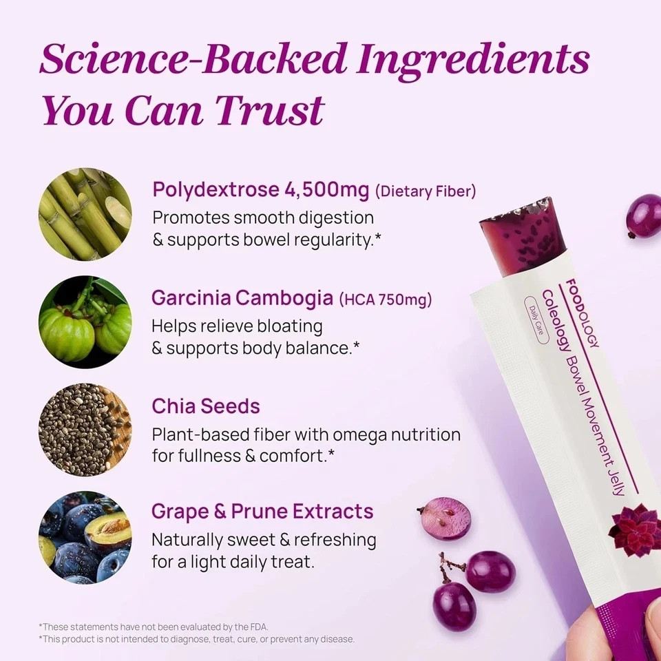 3PCS FOODOLOGY Coleology Bowel Movement (Grape & Prune) 10 Sticks