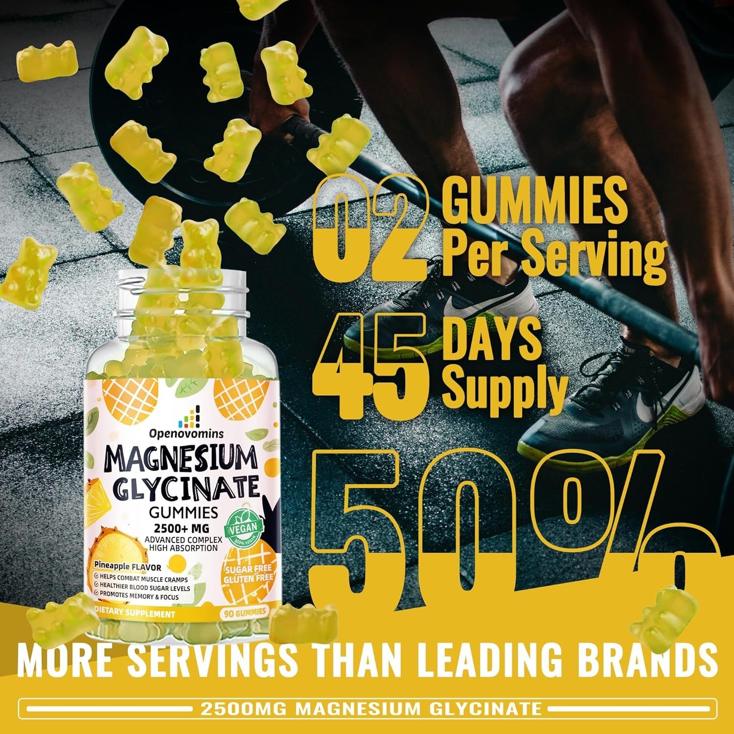 Magnesium Glycinate Gummies 2500mg – Sugar Free Magnesium Potassium Supplement w