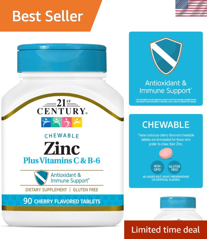 90 Count Cherry Zinc Chewable with B6 & C – Easy Daily Nutrition Supplement