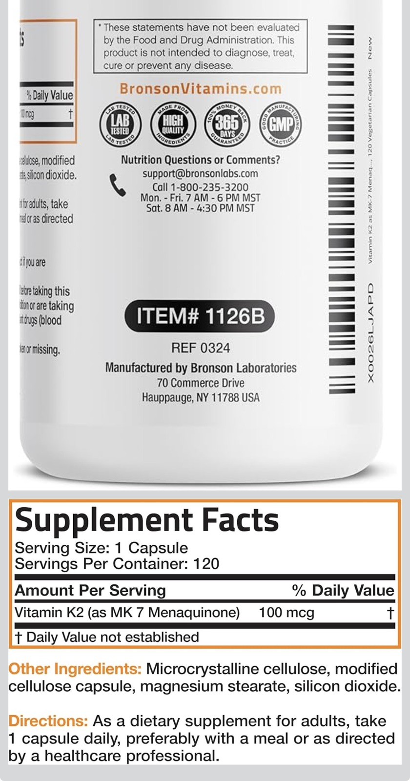 Bronson Vitamin K2 as MK-7 Menaquinone 100 mcg Non-GMO, 120 Count (Pack of 1)