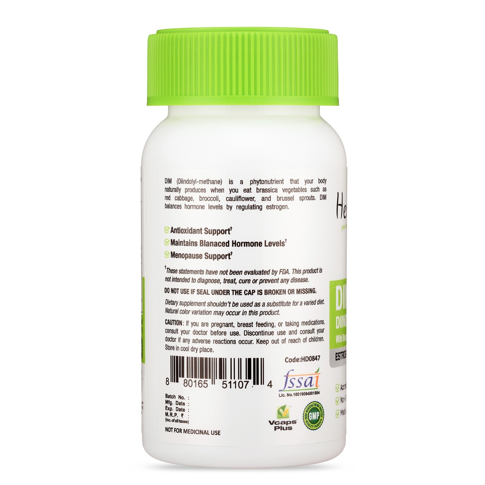 DIM Supplement Capsules Diindolylmethane 300mg with Bioperine Vegan