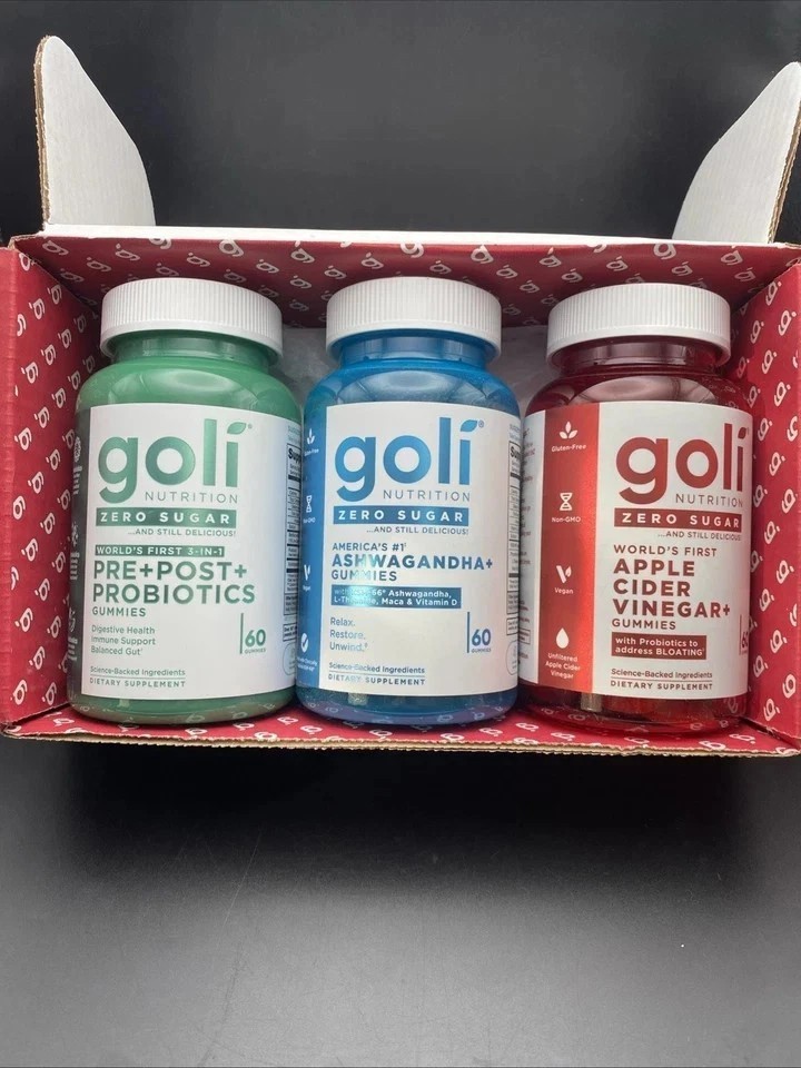 3 Bottles NEW Goli Zero Sugar Best Seller Trio Set Gummies, 60 Counts Per Bottle
