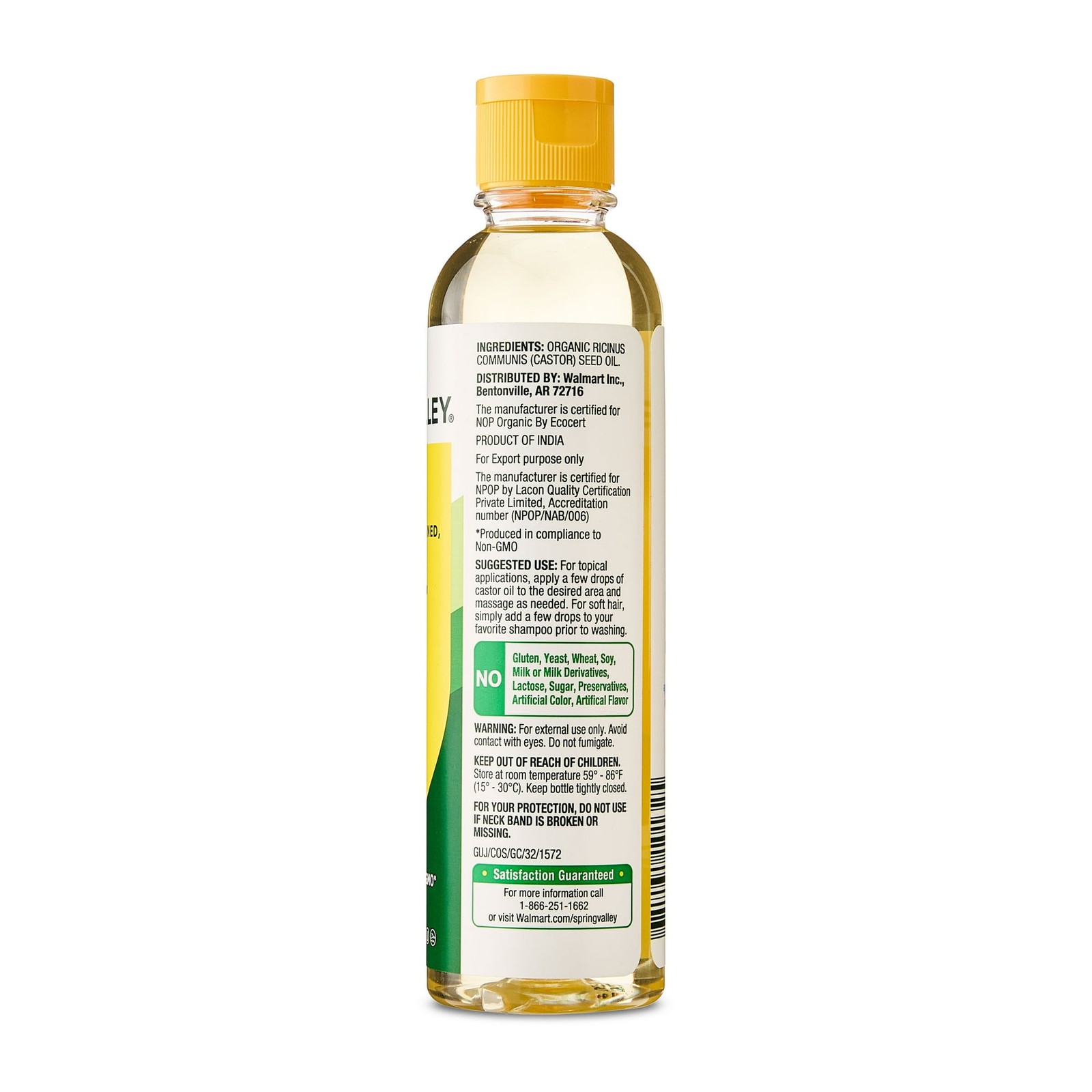 H4U Spring Valley Cold-Pressed Castor Oil Organic for Hair & Skin 8 fl oz