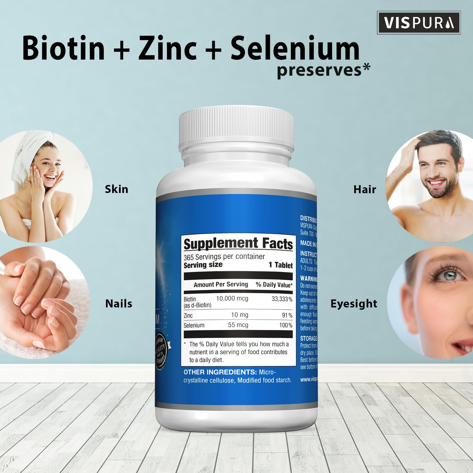 Biotin 10000 mcg + Zinc + Selenium, Pure, Vegan & Extra 365 Count (Pack of 1)