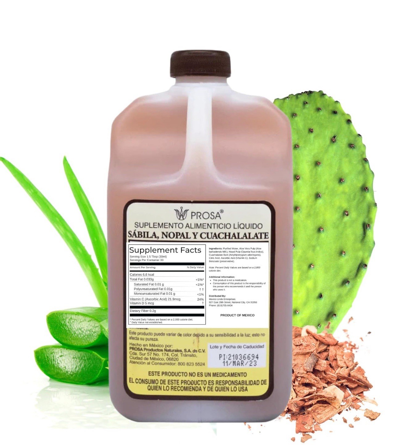 PROSA Aloe Vera, Nopal Cactus, and Cuachalalate Herbal Supplement – 33.8 fl oz (