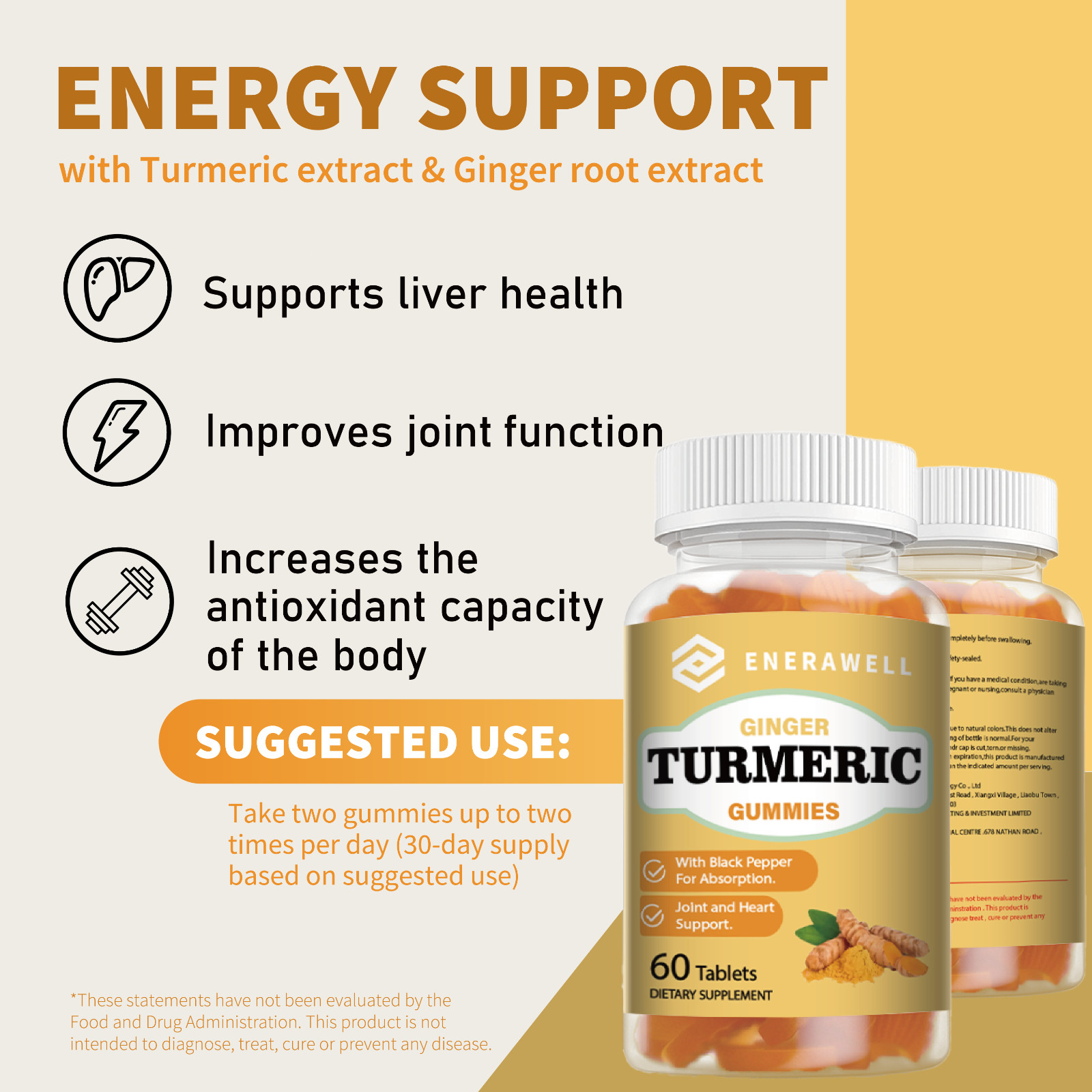 ENERAWELL Turmeric Gummies Supplement- Immune Health (60/120 gummies) 07/07/2027