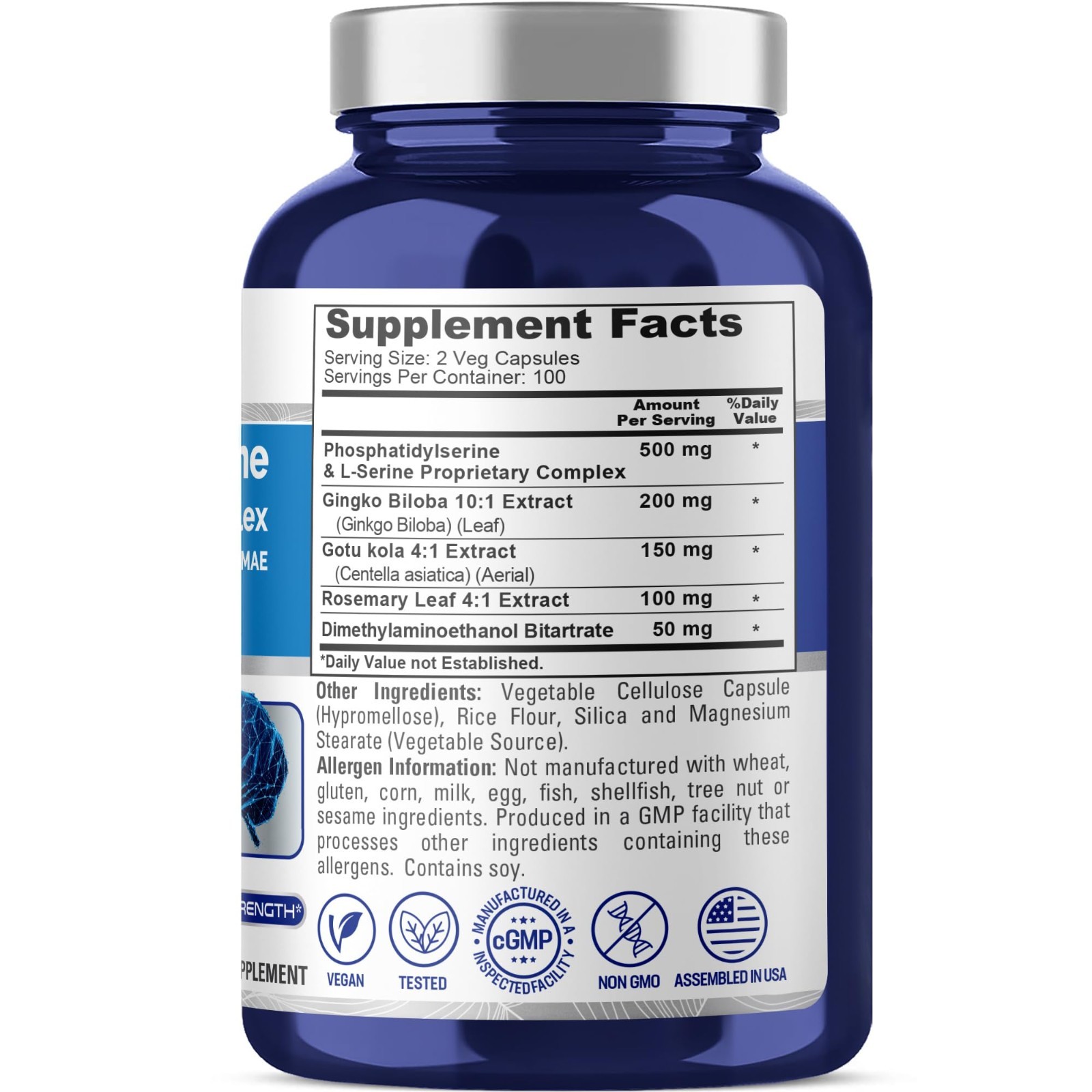 Phosphatidylserine Memory Support 1000mg – 200 Vegan Non-GMO Capsules