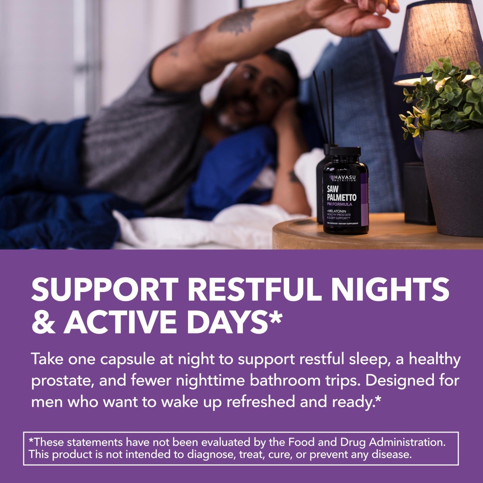 Saw Palmetto & Melatonin for Men – Nighttime Bladder Support, 100 Vegan Capsules