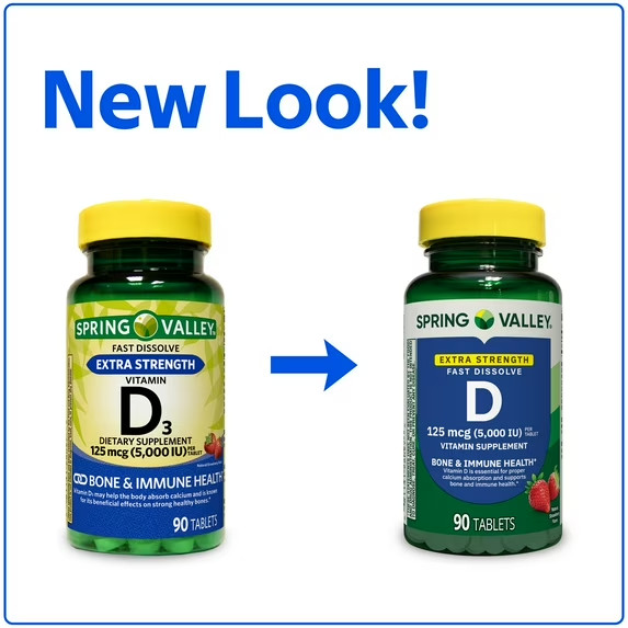 Spring Valley Extra Strength Vitamin D3 5000 IU Fast Dissolve 90 Ct ☀️💊✨