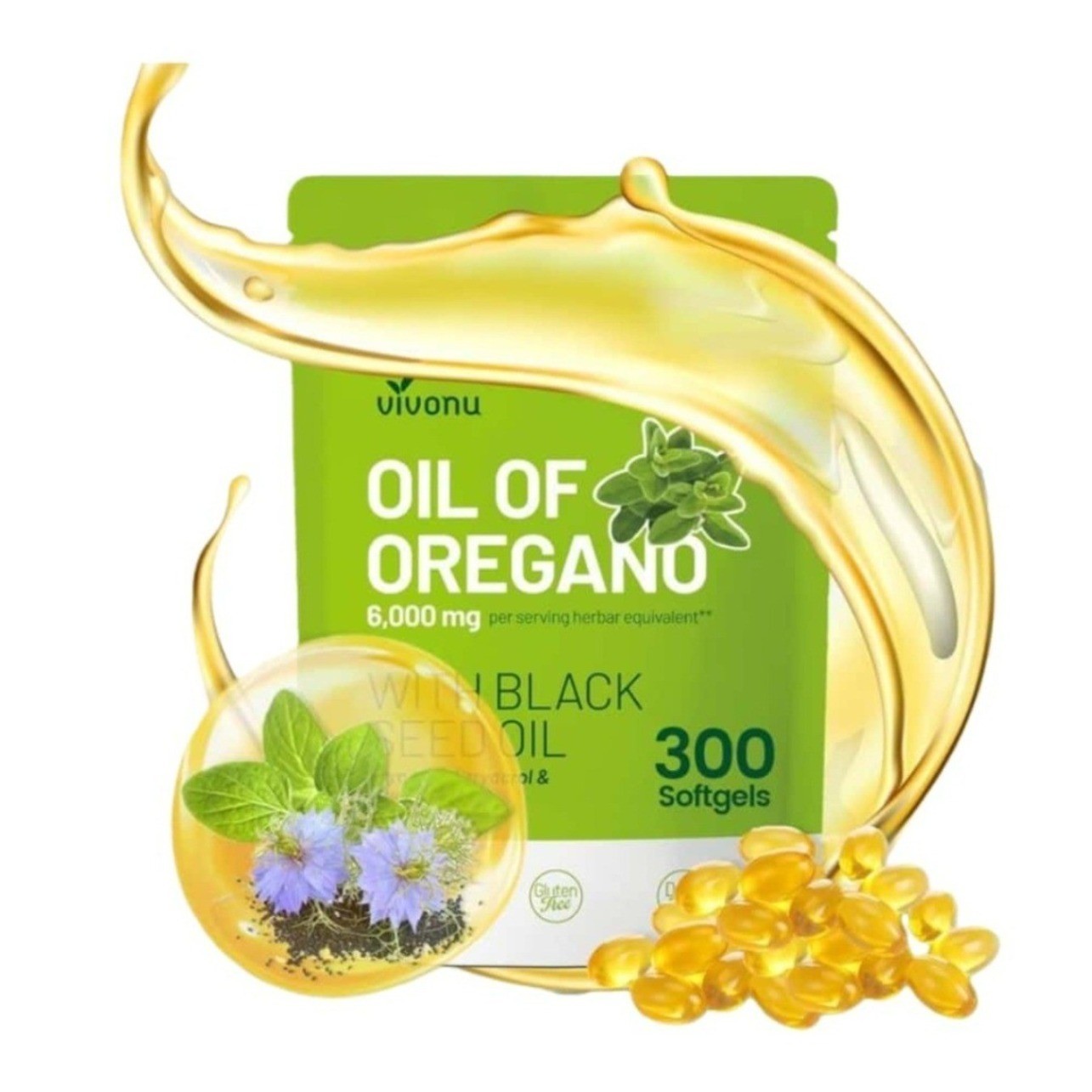 VivoNu Oil of Oregano 300 Softgels includes Black Seed Oil – 6000mg Oregano Oil
