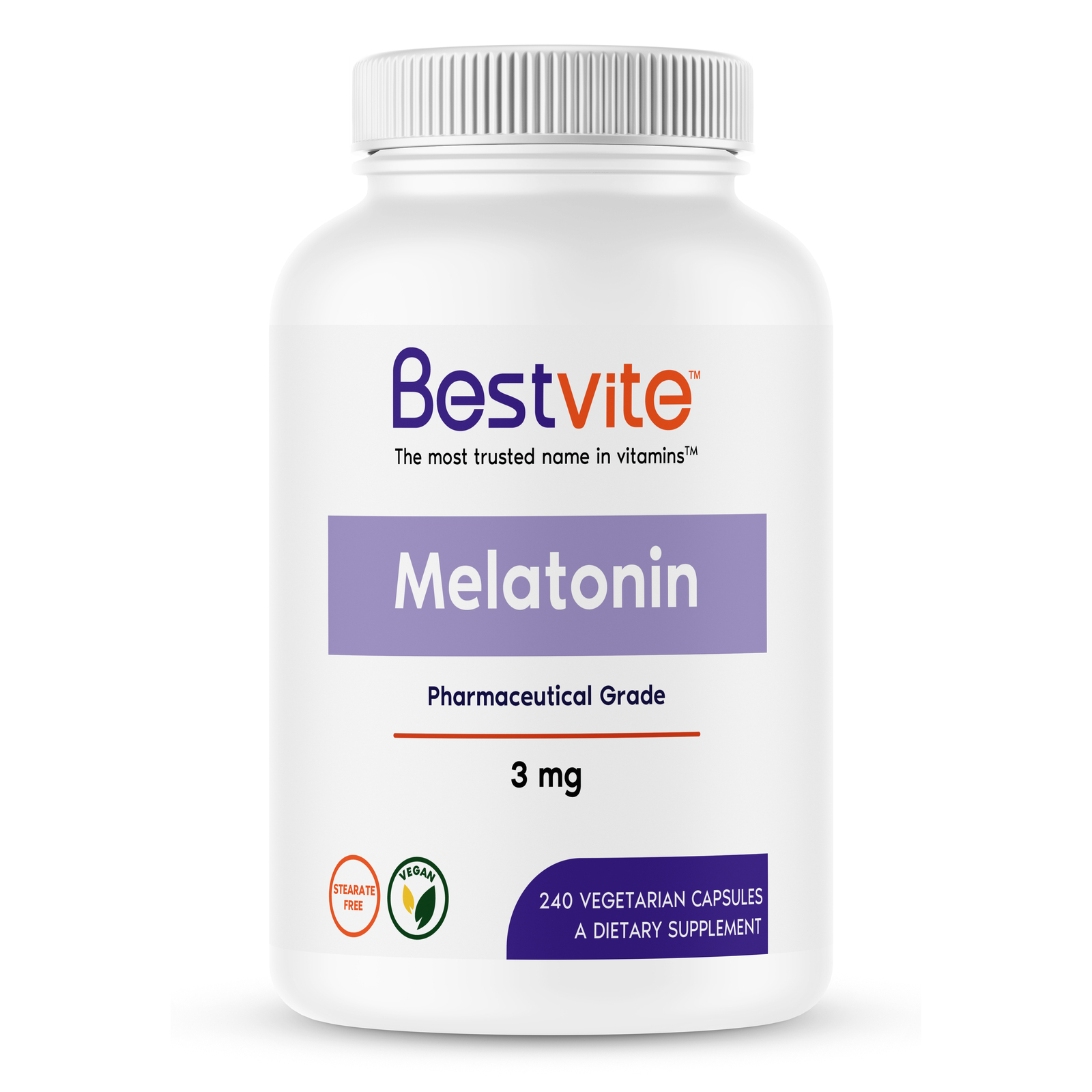 Melatonin 3mg (240 Vegetarian Capsules)-Easy to swallow capsule-Vegan