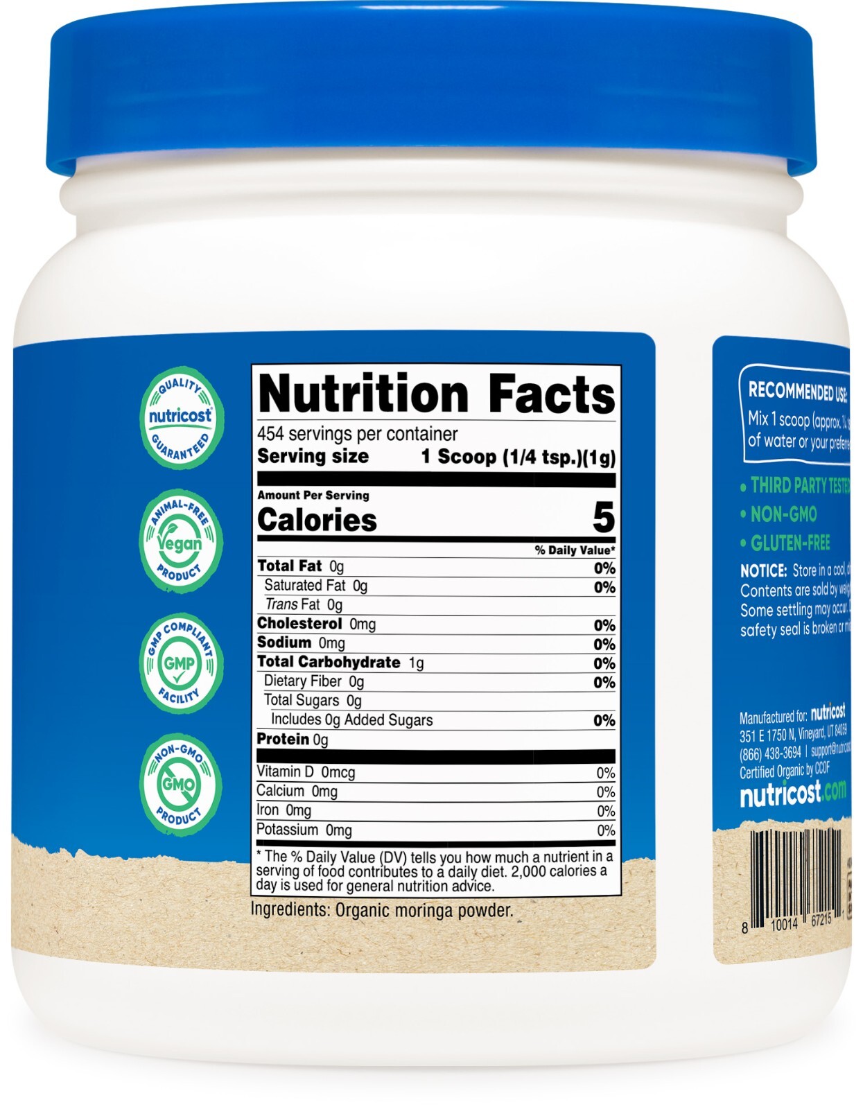 Nutricost Organic Moringa Powder 1LB (16oz) – Gluten Free, Non-GMO