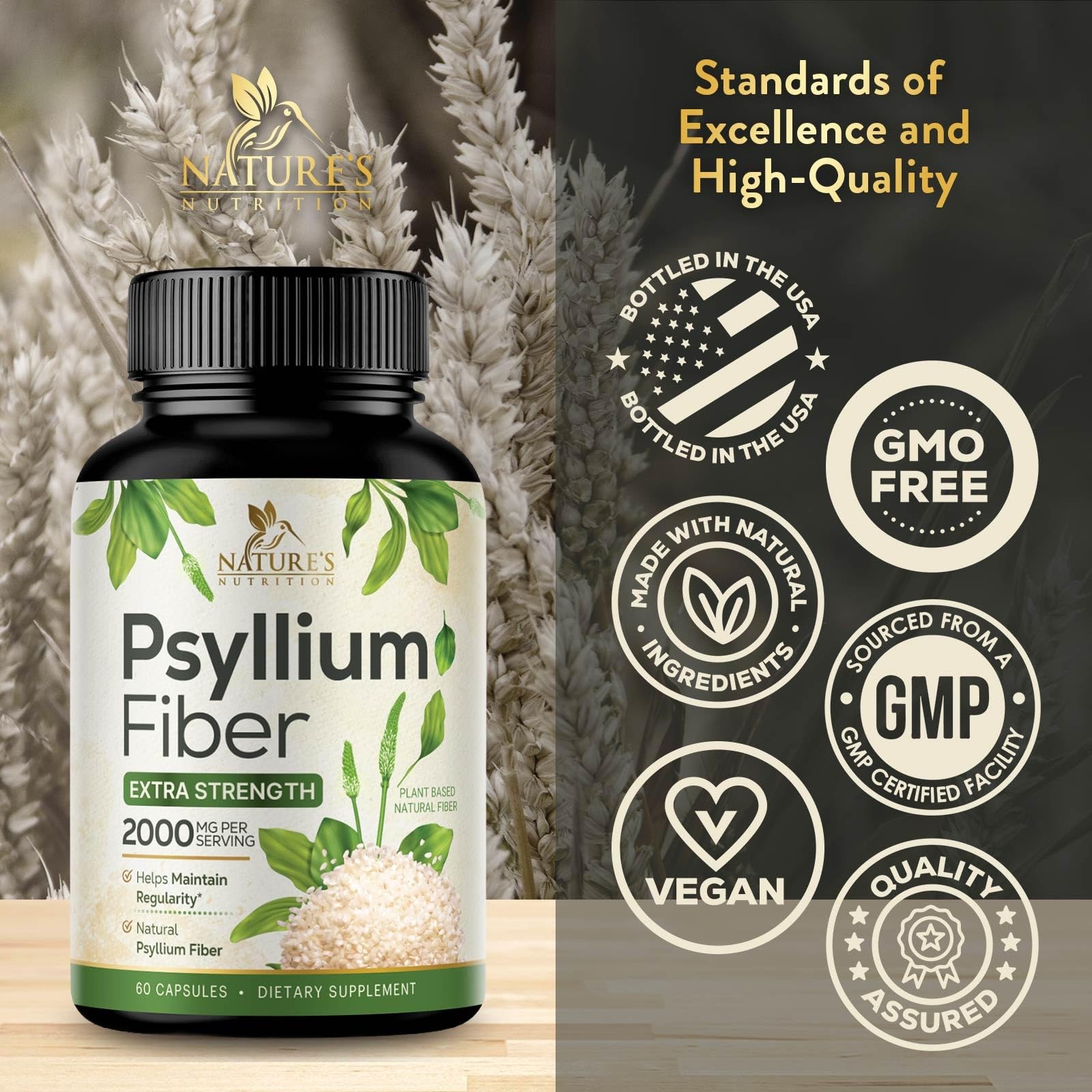 Psyllium Husk Powder 2000mg Per Serving Supplement – Extra Strength Psyllium Fib